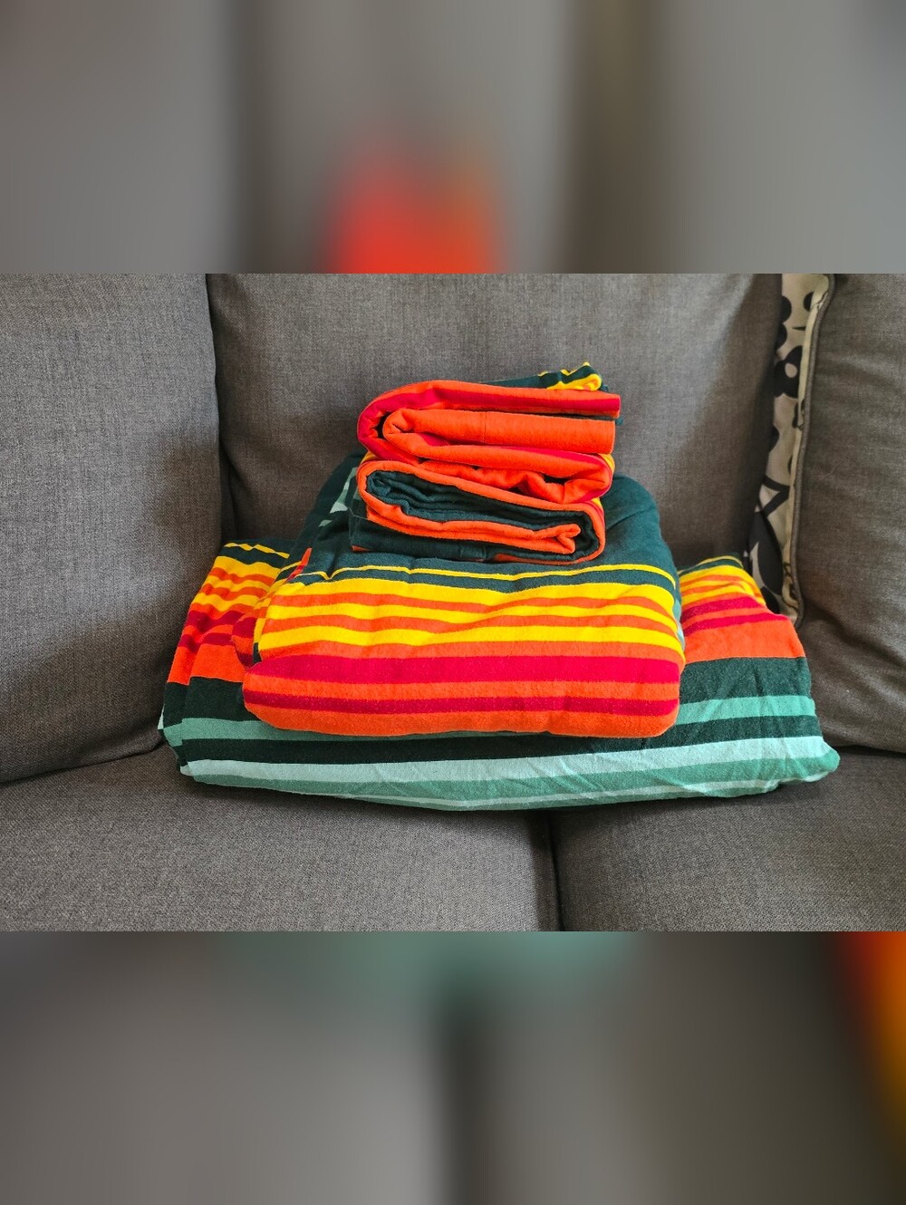 Pendleton Orange, Yellow, Green, Teal Striped Bedding Queen - Picture 4 of 4
